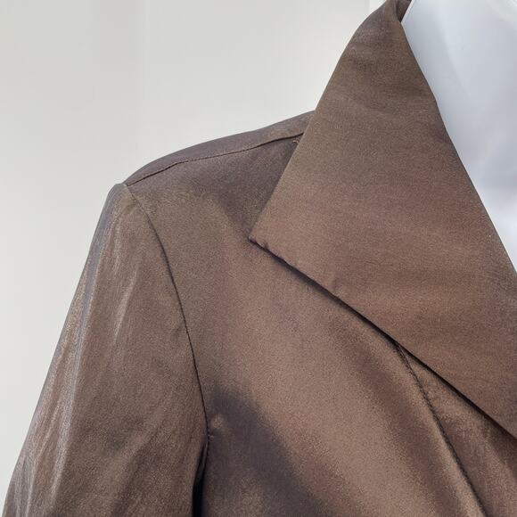 Tadashi Brown Taffeta Ruched Rhinestone Buttons Long Sleeve Formal Blouse 4 - Picture 6 of 11